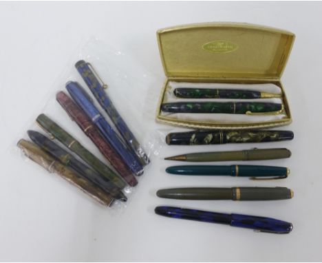 A collection of  vintage fountain pens and pencils to include Wyvern, Parker, The Rex and Esterbrook, etc  (13)