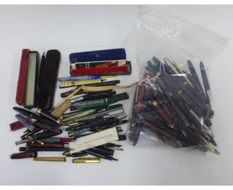 A large collection of vintage fountain pens, nib holders and pencils etc (a lot) (some a/f) 