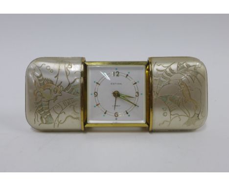 Estyma vintage travel alarm clock, the case with fish pattern 