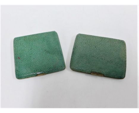 Early 20th century shagreen cigarette case with a gilt interior, together with a shagreen powder compact, 8cm  (2) 