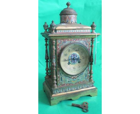 A Victorian gilt metal and cloisonne decorated mantle clock, bearing the name Edward &amp; Sons, Glasgow.
