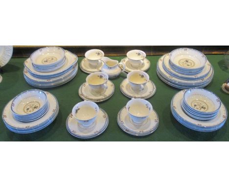 A Royal Doulton part-dinner service Old Colony pattern, comprising: dinner plates, side plates, dessert bowls, cups, saucers 