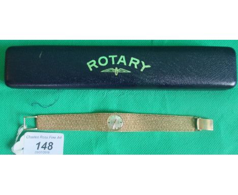 A ladies 9ct gold Rotary wristwatch, the circular dial set within a tapering rush band in fitted case.