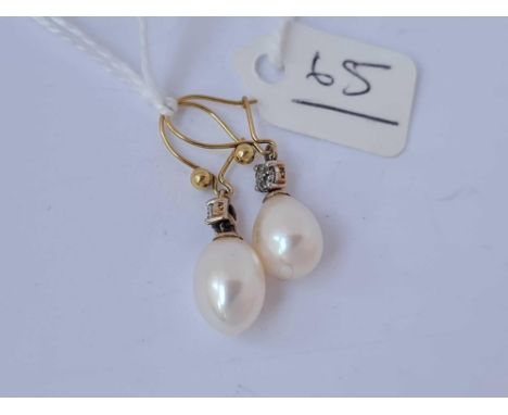 A pair of vintage diamond and pearl drop earrings 9ct 