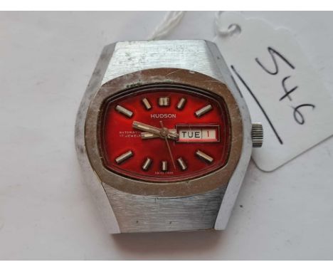 A gents Hudson red faced wrist watch with seconds sweep and calendar dial W/O 