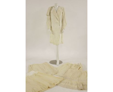 An early 20th century Marshall & Snelgrove cream moleskin evening coat, with large lapel collar, original label, gathered sle