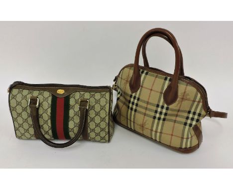 A Gucci vintage bowling handbag,with 'GG' monogram, canvas exterior, techno band and gold-tone hardware, anda Burberry small 