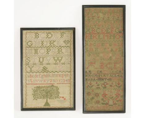 A c.18th century embroidered band sampler,by Catherine Annan, the linen ground worked in polychrome wool in predominantly cro