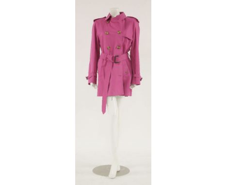 An Aquascutum Woman pink trench coat,with double-breasted button front fastening, matching belt and a checked lining,size sma