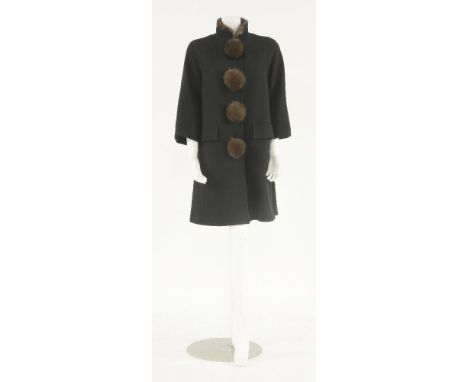 An Aquascutum black crêpe wool coat,from the 'Aquascutum Vintage Collection', limited edition 4 of 45, with brown mink collar