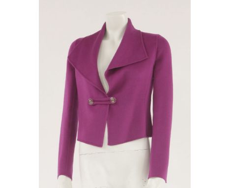 A Les Copains fuchsia pink lambswool and cashmere jacket,with single button fastening,size 40