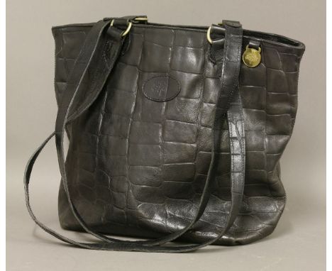 A Mulberry vintage black Congo leather shopper handbag,classic design with embossed oval-shaped emblem to the front centre, g