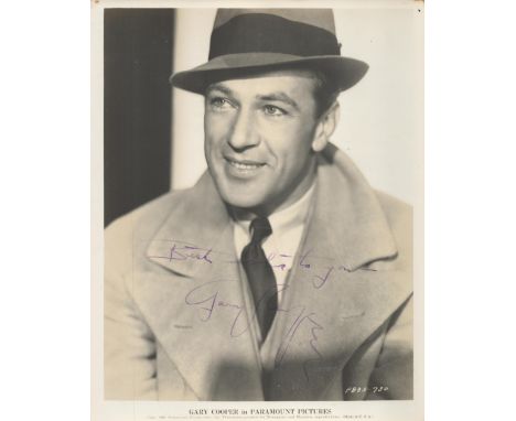 Gary Cooper vintage 10x8 glossy photo from 1938 with 'Gary Cooper in Paramount Pictures' printed at the lower edge, nicely in