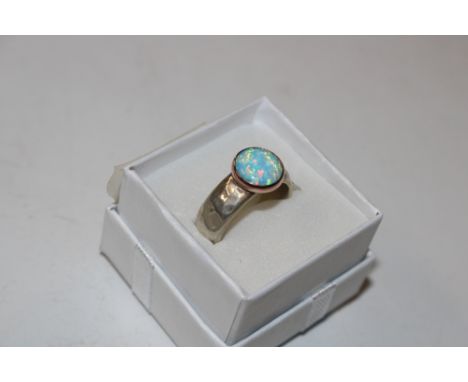 An Orit Schatzman Sterling silver opaline set ring, size P/Q