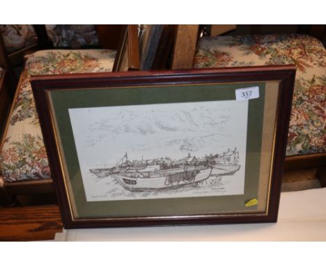 Andrew Dodds pencil signed print "Fishing Boats At Aldeburgh"