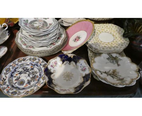 A Tray Containing Various Coalport Plates to Include Batwing, Indian Tree etc, Continental Decorated Plates and Bread and But