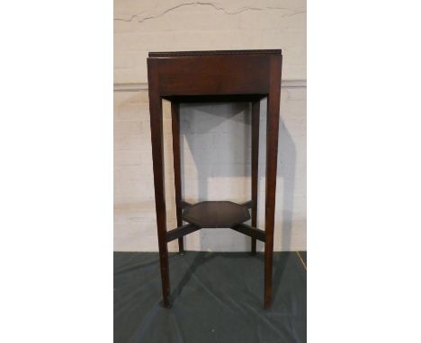 An Edwardian Square Topped Oak Side Table with Octagonal Stretcher Shelf, 40cm Square and 90cm High 