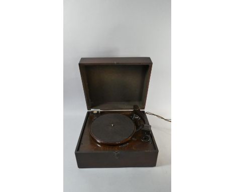 A Vintage His Master's Voice Wooden and Bakelite Record Player 