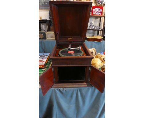 A Vintage Mahogany Cased Orchorsol Wind-Up Gramophone, Movement in Need of Attention 