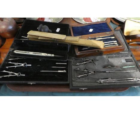 A Tray Containing Various Drawing Sets, Scale Rules etc 