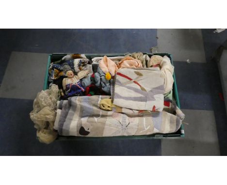 A Box of Vintage Embroideries, Silks, Fabrics etc 