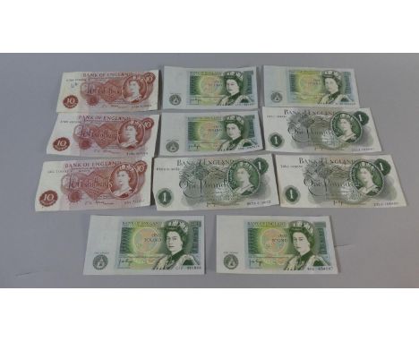 A Collection of Seven Vintage One Pound Notes and Three Ten Shilling Notes 