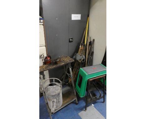A Collection of Various Garden Tools, Watering Can, Oil Cans etc 