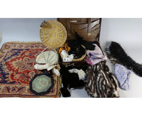 A Leather Case Containing a Collection of Various Vintage Fabrics, Embroideries, Bead Work Etc 