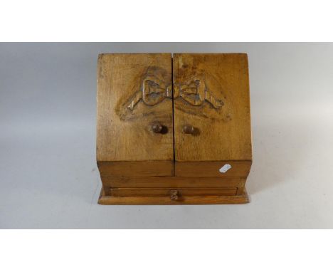 A Carved Stationery Box with Fitted Interior and Base Shelf, 33cm Wide 