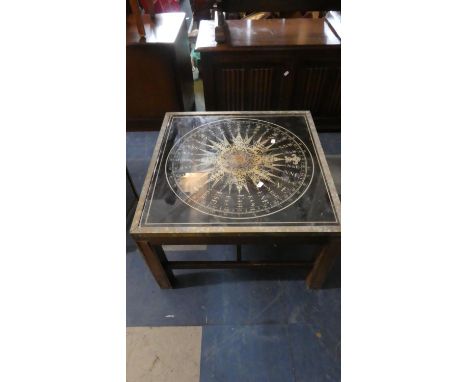 A Modern Brass Mounted Coffee Table with Compass Rose Decoration, 61cm Square 