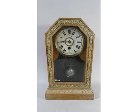 An American Wooden Cased Mantle Clock, 32cm High 