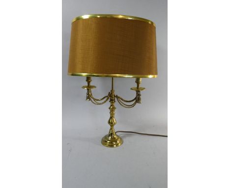 A Modern Brass Two Branch Table Lamp with Shade, 51cm High 