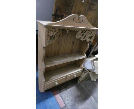 A Pine Wall Hanging Shelf Unit with Two Base Drawers, 71cm Wide 