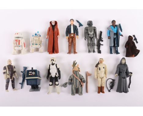 Vintage Star Wars Thirteen loose complete action figures Kenner, Including Teebo, Power Droid, Biker Scout, Jawa, Lando Bespi