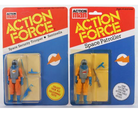 Two Vintage Action Force Space Force Action Figures Series 2 carded moc 1983 Palitoy, Including Space Security Trooper figure