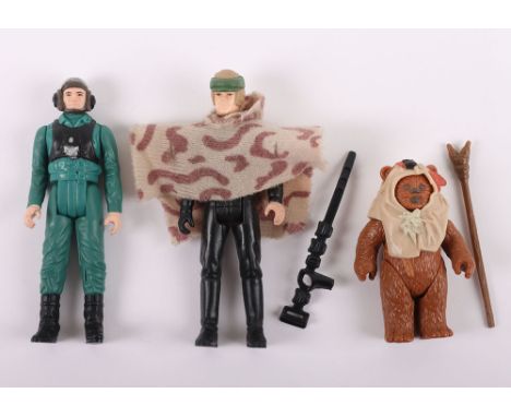 Three Vintage Star Wars Last 17 action figures Kenner. Including A- Wing Pilot, Paploo and Luke Poncho all original weapons. 