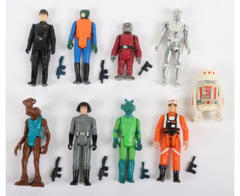 Nine Vintage Star Wars loose action figures Kenner,  Complete. Including Luke X-Wing Pilot, Snaggletooth, Walrus Man, Death S