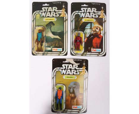Three Vintage Star Wars Palitoy Action Figures complete with original bubbles and cardbacks. Including Hammerhead 20A cardbac