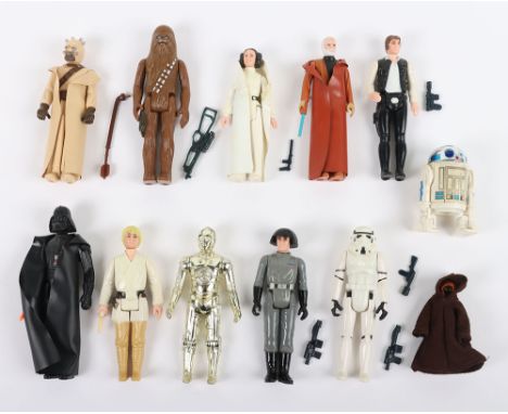 Vintage Star Wars First Twelve loose action figures Kenner, Complete with weapons. Including Stormtrooper, Luke Farmboy, Dart