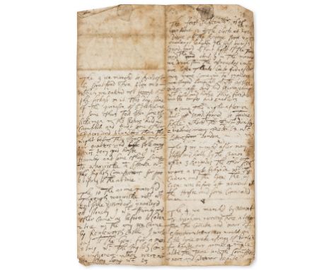 Civil War.- [Account of manoeuvres by a Scottish soldier in the Parliamentary army], manuscript, 12pp., folds, 1p. with large