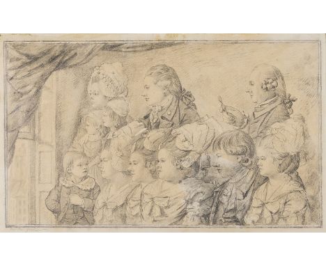 Dighton the Elder (Robert), attributed to. Family group portrait in an interior, pencil on laid paper, bears signature lower 