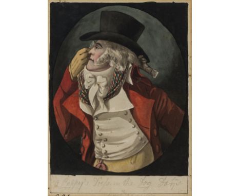 Dighton the Elder (Robert, 1752-1814) Three original drawings of half-length caricatures in ovals for mezzotints, including '