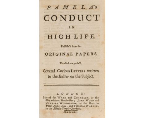 [?Kelly (John)] Pamela's Conduct in High Life..., 2 vol., first edition, vol.1 variant with p.xvi correctly numbered, woodcut