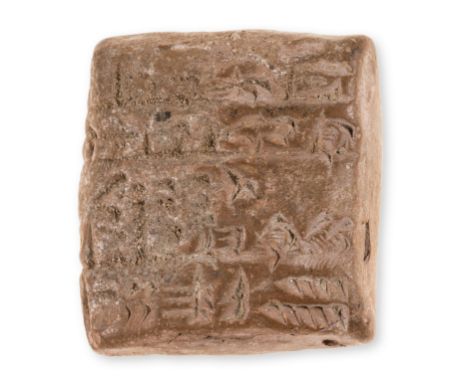 Sumerian Cuneiform Clay Tablet.- Revenue tablet, list of sheep, beams of timber, garden material etc., as rental, drawn up fo