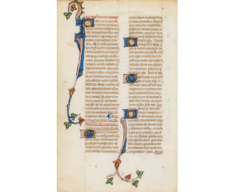 Bible, New Testament. Single leaf from the gospel of St John, illuminated manuscript in Latin, on vellum, in a very small got