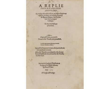 Jewel (John, Bishop of Salisbury) A replie vnto M. Hardinges ansvveare: by perusinge whereof the discrete, and diligent reade