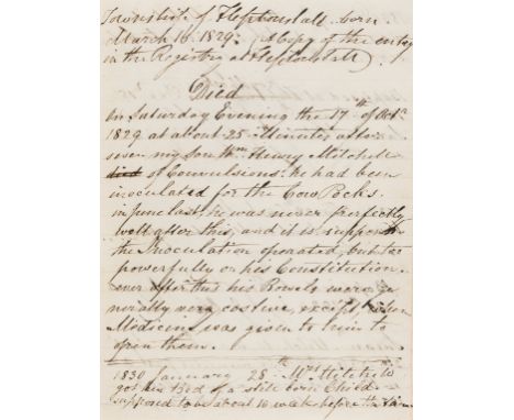 West Yorkshire.- [Mitchell (John, of Royd House, Wadsworth, Calderdale, 1783-1835)] Journal, autograph manuscript, 49pp. excl