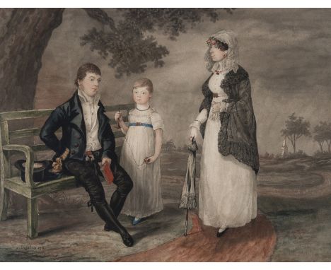 Dighton the Elder (Robert) Portrait group of parents and a child in a garden, watercolour, signed and dated '1811' in the low