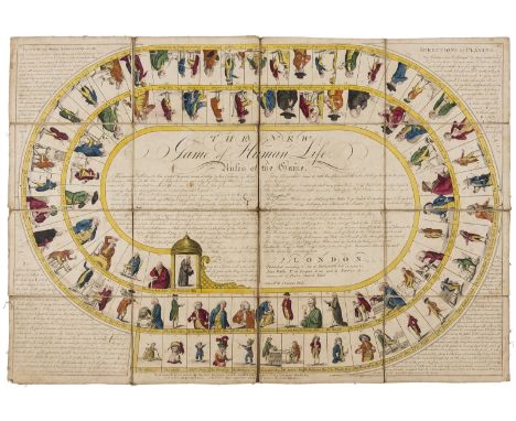 Game.- Wallis (John, publisher) The New Game of Human Life, folding hand-coloured engraved game of two rows of 84 panels in a