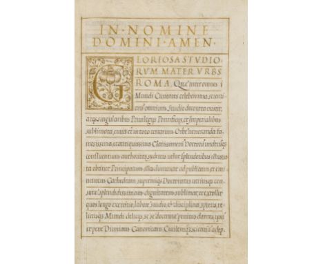 Innocent X (Pope, 1574-1655) Document conferring a degree of canon law on Count Virginius, manuscript in Latin, on vellum, 8p